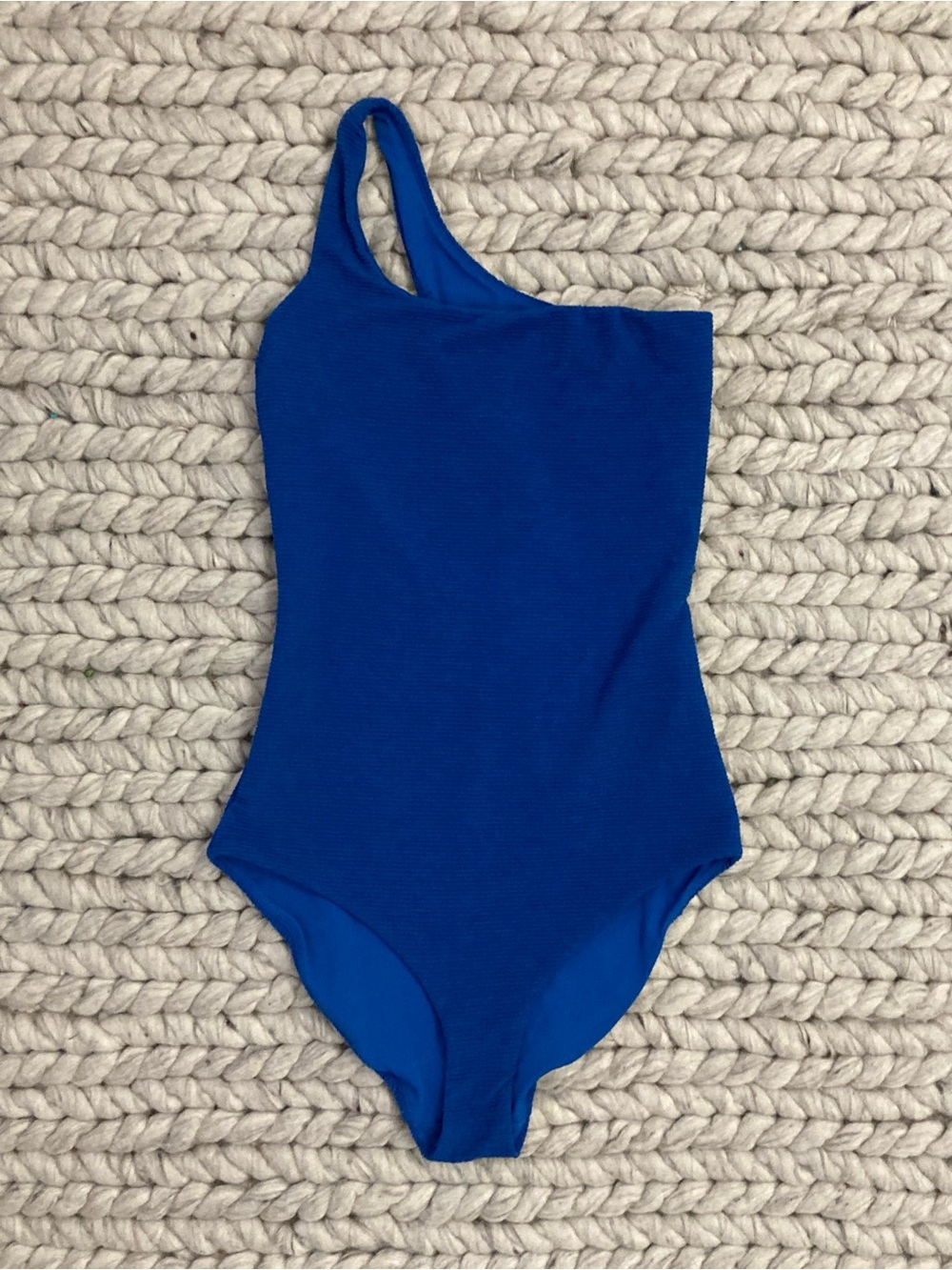OAK + FORT One-Shoulder Electric Blue Ribbed One-Piece Swimsuit